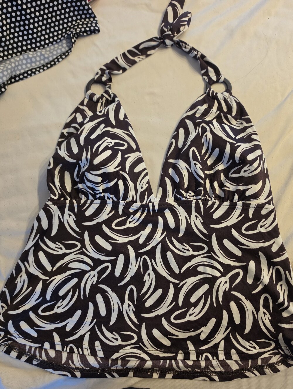 Brown & Cream Halter Tankini Top with Swirl Print
